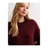 OWERALL Kadın Triko Premium Dokulu Özel Örgü Bisiklet Yaka Kazak Salaş/Oversize Bordo S