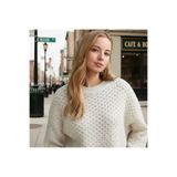 OWERALL Kadın Triko Premium Dokulu Özel Örgü Bisiklet Yaka Kazak Salaş/Oversize Ekru M