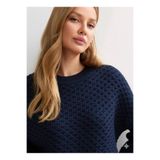 OWERALL Kadın Triko Premium Dokulu Özel Örgü Bisiklet Yaka Kazak Salaş/Oversize Lacivert M