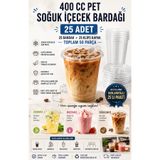 Owersea 400 cc Plastik Pet Soğuk Kahve Limonata Milkshake Bardağı 25 Adet Klips Kapaklı Bardak