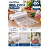 Owersea Rulo Manav Poşeti Büyük Boy Koparmalı Rulo 200 Lü Şeffaf Rulo Poşet Market Poşeti Bakkal Poşeti