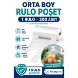 Owersea Rulo Poşet Orta Boy 200'lü Market Manav Poşeti Şeffaf Renk Meyve Sebze Poşeti Hışır