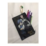 Owl Bag Black Butler Desenli Tasarım Bez Kalemlik-Cüzdan