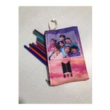 Owl Bag Bts -Kpop Grup Üyeleri Pembe Desenli Tasarım Bez Kalemlik-Cüzdan
