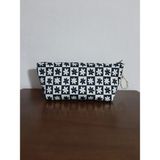 Owl Bag Çiçek Motifli Damalı Siyah Beyaz Desenli Tasarım Kalemlik - Makyaj Çantası