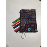 Owl Bag Etnik Otantik Astek Figürleri Desenli Tasarım Bez Kalemlik-Cüzdan