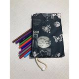 Owl Bag Gotik Figürler Kolaj Desenli Tasarım Bez Kalemlik-Cüzdan