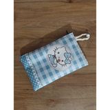 Owl Bag Hello Kity - Ekose Indigo Mavi Bej Desenli Tasarım Bez Kalemlik-Cüzdan