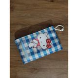Owl Bag Hello Kity - Ekose Lacivert Beyaz Desenli Tasarım Bez Kalemlik-Cüzdan