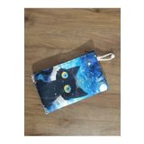 Owl Bag Kedi ve Yıldızlı Gece Art Design Desenli Tasarım Bez Kalemlik-Cüzdan