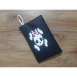 Owl Bag Pembe Fiyonklu Kuru Kafa Desenli Tasarım Bez Kalemlik-Cüzdan - 1 Parça