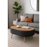 Own Home Luno Orta Sehpa, Teddy Kumaş Kaplamalı Ahşap Ayaklı Yuvarlak Orta Sehpa, Modern Orta Sehpa - ANTRASİT