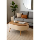 Own Home Luno Orta Sehpa, Teddy Kumaş Kaplamalı Ahşap Ayaklı Yuvarlak Orta Sehpa, Modern Orta Sehpa - Bej