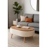Own Home Luno Orta Sehpa, Teddy Kumaş Kaplamalı Ahşap Ayaklı Yuvarlak Orta Sehpa, Modern Orta Sehpa - Beyaz