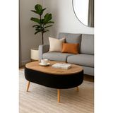 Own Home Luno Orta Sehpa, Teddy Kumaş Kaplamalı Ahşap Ayaklı Yuvarlak Orta Sehpa, Modern Orta Sehpa - Siyah