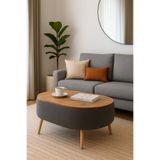 own home Luno Orta Sehpa, Teddy Kumaş Kaplamalı Ahşap Ayaklı Yuvarlak Orta Sehpa, Modern Orta Sehpa