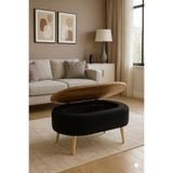 own home Luno Sandıklı Orta Sehpa, Teddy Kumaş Kaplamalı Ahşap Ayaklı Yuvarlak Orta Sehpa, Modern Orta Sehpa