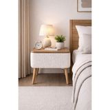 Own Home Nivo Sandıklı Komodin, Teddy Kumaş Kaplamalı Ahşap Ayaklı Modern Komodin - Beyaz