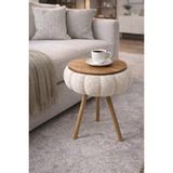 Own Home Papatya Teddy Kumaş Kaplamalı Ahşap Ayaklı Yuvarlak Zigon Sehpa , Yan Sehpa - BEYAZ