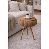 Own Home Papatya Teddy Kumaş Kaplamalı Ahşap Ayaklı Yuvarlak Zigon Sehpa , Yan Sehpa - KAHVERENGİ