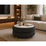 Own Home Venüs Yuvarlak Formlu Teddy Kumaş Kaplamalı Ahşap Ayaklı Modern Orta Sehpa, Salon, Balkon, Oturma Odası,ofis - ANTRASİT