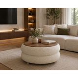 Own Home Venüs Yuvarlak Formlu Teddy Kumaş Kaplamalı Ahşap Ayaklı Modern Orta Sehpa, Salon, Balkon, Oturma Odası,ofis - BEJ