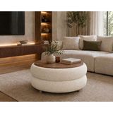 Own Home Venüs Yuvarlak Formlu Teddy Kumaş Kaplamalı Ahşap Ayaklı Modern Orta Sehpa, Salon, Balkon, Oturma Odası,ofis - BEYAZ