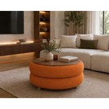 Own Home Venüs Yuvarlak Formlu Teddy Kumaş Kaplamalı Ahşap Ayaklı Modern Orta Sehpa, Salon, Balkon, Oturma Odası,ofis - TURUNCU
