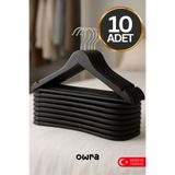 Owra 10 Adet Ahşap Görünümlü Plastik A Kalite Siyah Askı Pantolon Gömlek Askı KIRILMAZ