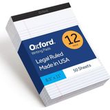 Oxford 8,5 x 11 Yasal Ped, 12'li Paket, Geniş Çizgili, Beyaz Kağıt, Yazı Defteri Başına 50 Ya - Çok Renkli - Genel - Genel