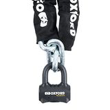 Oxford LK472 Nemesis 16 mm Yuvarlak Bağlantı Zinciri ve Mandal Asma Kilit Motosiklet Kilidi, Siyah, 1,2 m