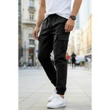 Oxmen Avant Garde Erkek Yazlık Siyah Jogger Kaliteli Pamuklu Likralı Cargo Beli Ve Paçası Lastikli Kargo Cepli Pantolon