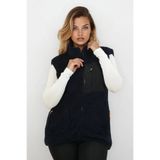 OXVİN Kadın Softshell Kürklü Peluş Yelek Yünlü Kuzu Welsoft Kemik Fermuarlı Cepli Detaylı (LACİVERT)