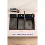 OXYAQUA Vega 100x50 cm Sağ ve Sol Damlalıklı Akıllı Teknolojik Eviye Seti Paslanmaz Bal Peteği Taban Akıllı Evye
