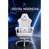 Oxyra Mooncha Oyuncu Koltuğu | Premium Komple Beyaz Terletmez Nefes Alan Deri | Ayak Destekli | Sağlam Yatar Mekanizma