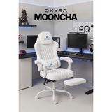 Oxyra Mooncha Oyuncu Koltuğu | Premium Komple Beyaz Terletmez Nefes Alan Deri | Ayak Destekli | Sağlam Yatar Mekanizma