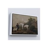 Oxyteez Ahşap Çerçeveli George Stubbs 'Un Creswell Kayalıkları'Nda Damat Ve Tazı İle Gri Avcı Tablosu