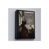 Oxyteez Ahşap Çerçeveli Johannes Vermeer - Memur Ve Gülen Kız Tablo - Officer And Laughing Girl-7366
