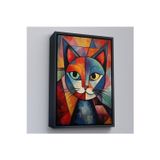 Oxyteez Ahşap Çerçeveli Pablo Picasso Tarzı - Soyut Renkli Kedi Tablo-7375