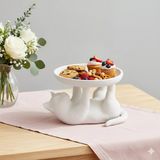 Oxyteez Dekoratif Beyaz Kedi Figürlü 3D Sunumluk Tabak Şekerlik Organizer Masaüstü Ev Dekorasyon Ürünü