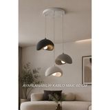 Oxyteez Modern Renk Kombinasyonlu Üçlü Beton Görünümlü Avize, Salon, Oturma Odası, Ev, Ofis, Bahçe, Balkon Işletmeler Için Minimalist Dekoratif Aydınlatma - Siyah - Beyaz - Açık Gri