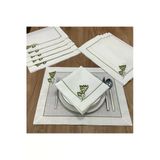 Oya Home Kaneviçe İşlemeli & El Dantelli Amerıkan Servıs (6) & Peçete (6) Set -12 Parça