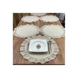Oya Home Yuvarlak Fırfırlı Amerikan Servis Set - Yaldızlı Keten -8 Adet