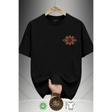 OYA LUXE OyaLuxe Erkek Siyah Minimal Etnik Kilim Motif Baskılı %100 Pamuk Oversize T-Shirt