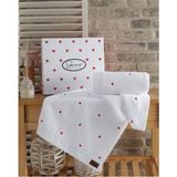 Oyalı Organik Pamuk Havlu - Preminyum Kalp Nakışlı Microcotton El-Yüz Havlusu Çeyizlik 1 Adet 50*90 Havlu - Standart - Beyaz