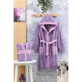 Oyalı Textile Çocuk Bornozu Kapşonlu Bornoz %100 Pamuk Bebek Bornoz Işlemeli Boroz Kapüşonlu Kız Erkek Bornoz - 7 - 8 Yaş - Lila