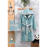 Oyalı Textile Çocuk Bornozu Kapşonlu Bornoz %100 Pamuk Bebek Bornoz Işlemeli Boroz Kapüşonlu Kız Erkek Bornoz - 7 - 8 Yaş - Yeşil