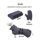 oyapet 3'lü Köpek Kurulama Seti Microperformance® Bornoz Havlu Pati Eldiveni Süper Su Emici Full Set