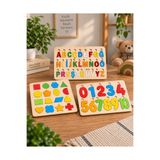 OYART&DESIGN Okul Öncesi Ahşap 3'lü Eğitici Oyuncak Seti Türkçe Alfabe Rakamlar Şekiller Tak Çıkar Bultak Puzzle Seti