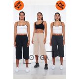 Oyga 3'lü Siyah - Krem - Füme Kadın Fitilli Raporlu Pantolon & Eşofman, Gündelik Ev Giyim Pijama